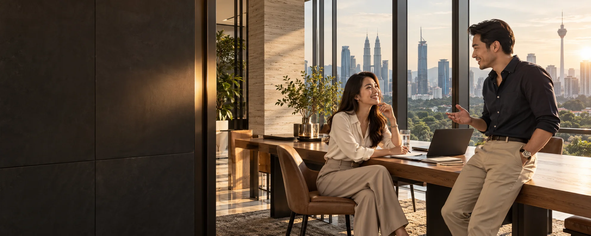 Business partners sharing ideas in an elegant Kuala Lumpur office